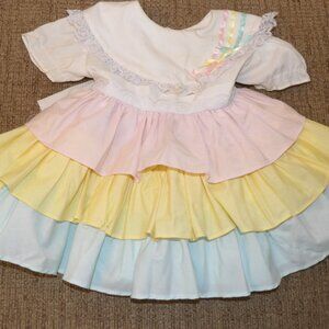 Pastel Rainbow Baby Girl Dress Kandy Ann Vintage Dress Size 12 Months